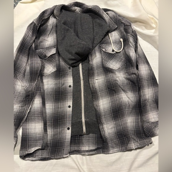 Flannel with one of a kind patch work and hood! - Picture 2 of 3